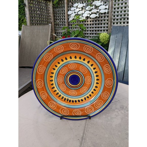 Pier One Italian Swirl Large 14.5" Serving Platter Chop Plate Orange Blue - Picture 1 of 4